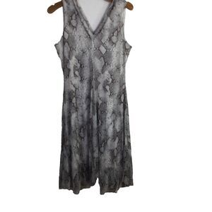 Tahari Womens Snake Print Midi Dress V-Neck Sleeveless Gray Size Large NWT